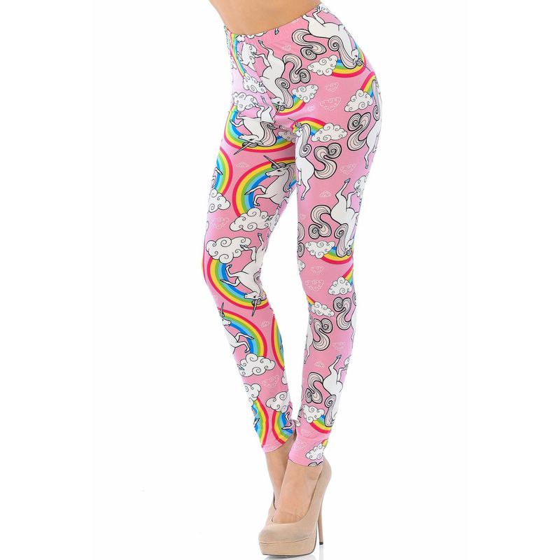 Buttery Soft Pink Rainbow Unicorn Leggings (One Size Regular,Pink)